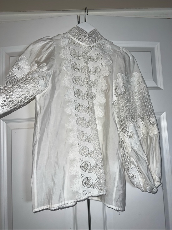 Tops - White Lace Victorian-Inspired Blouse with zipper closure